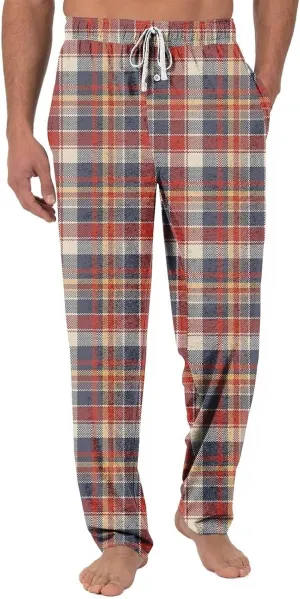 Big and Tall Lounge Pants for Men Soft Cotton Plaid Pajama Pants Loose Elastic Waist Lounging Trousers with Pockets