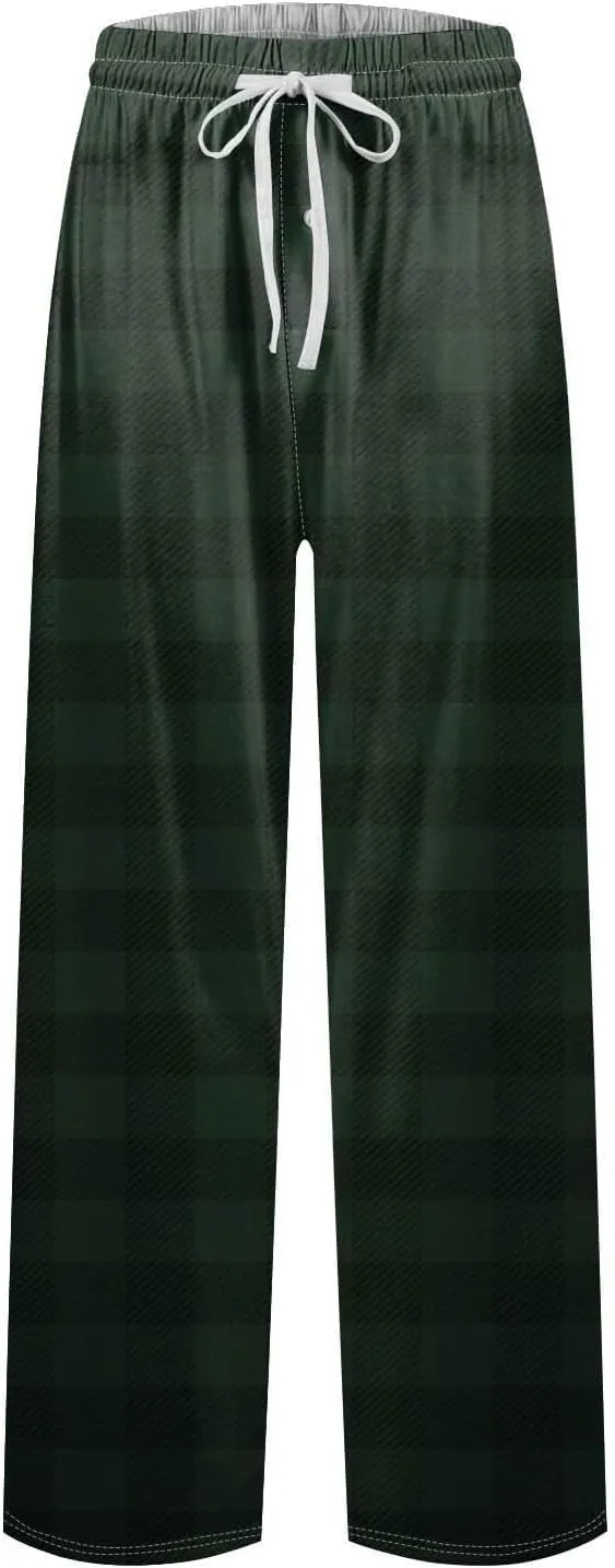 Big and Tall Lounge Pants for Men Soft Cotton Plaid Pajama Pants Loose Elastic Waist Lounging Trousers with Pockets