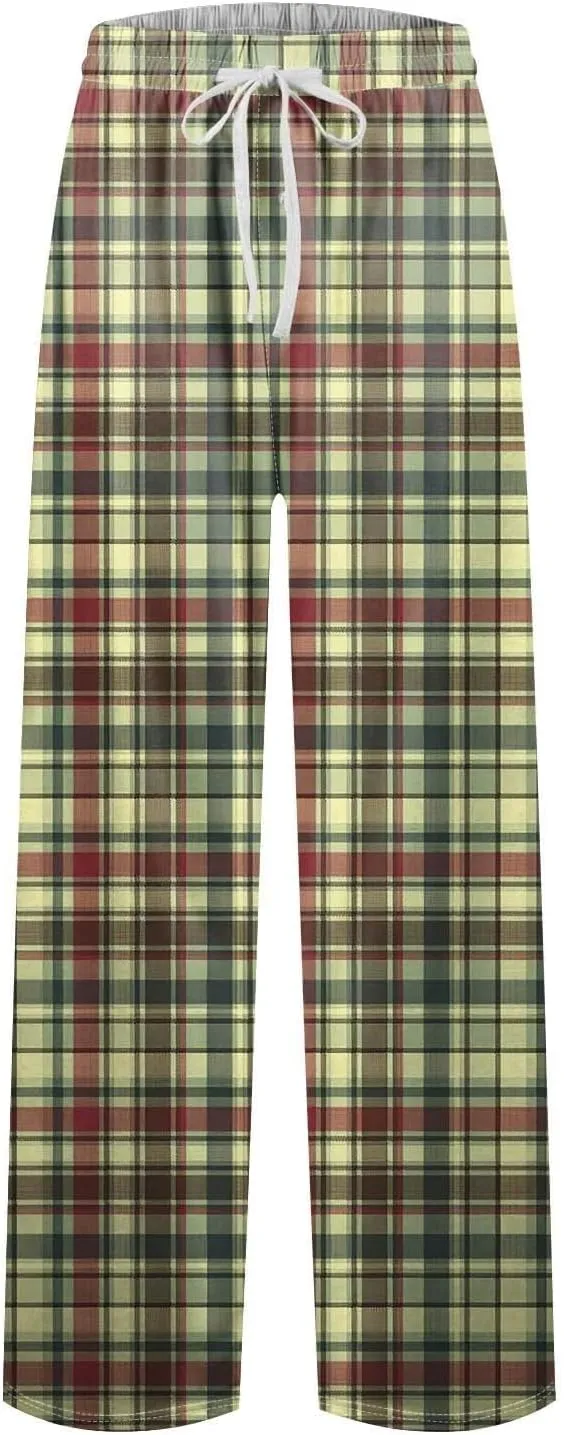 Big and Tall Lounge Pants for Men Soft Cotton Plaid Pajama Pants Loose Elastic Waist Lounging Trousers with Pockets