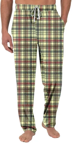 Big and Tall Lounge Pants for Men Soft Cotton Plaid Pajama Pants Loose Elastic Waist Lounging Trousers with Pockets
