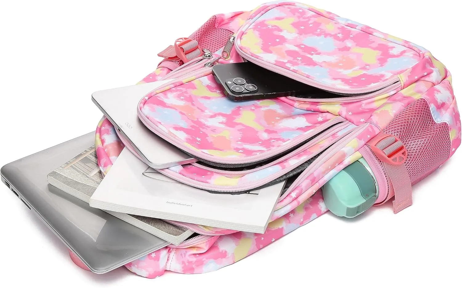 BLUEFAIRY Kids Backpack for Girls School Bookbags for Kindergarten Elementary School Bags for Preschool Cute Book Bags Back to School Gifts 17" Mochila para Niñas de 4 5 6 7 Tie-dye Pink