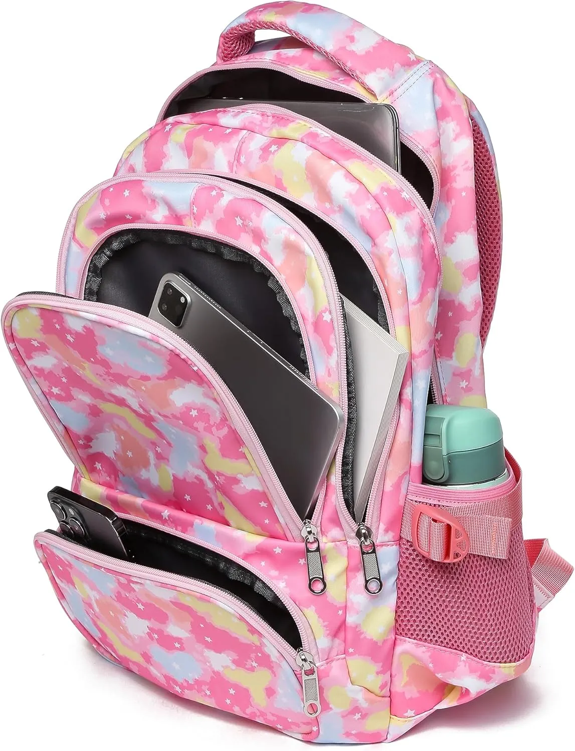 BLUEFAIRY Kids Backpack for Girls School Bookbags for Kindergarten Elementary School Bags for Preschool Cute Book Bags Back to School Gifts 17" Mochila para Niñas de 4 5 6 7 Tie-dye Pink