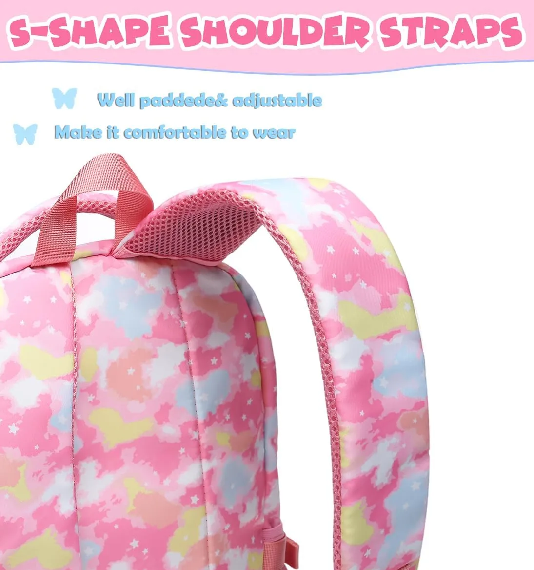 BLUEFAIRY Kids Backpack for Girls School Bookbags for Kindergarten Elementary School Bags for Preschool Cute Book Bags Back to School Gifts 17" Mochila para Niñas de 4 5 6 7 Tie-dye Pink