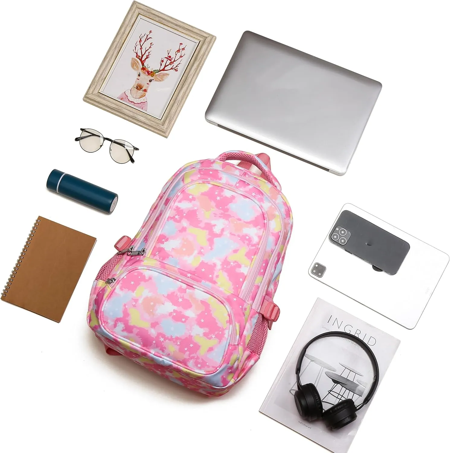 BLUEFAIRY Kids Backpack for Girls School Bookbags for Kindergarten Elementary School Bags for Preschool Cute Book Bags Back to School Gifts 17" Mochila para Niñas de 4 5 6 7 Tie-dye Pink
