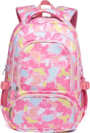 BLUEFAIRY Kids Backpack for Girls School Bookbags for Kindergarten Elementary School Bags for Preschool Cute Book Bags Back to School Gifts 17" Mochila para Niñas de 4 5 6 7 Tie-dye Pink