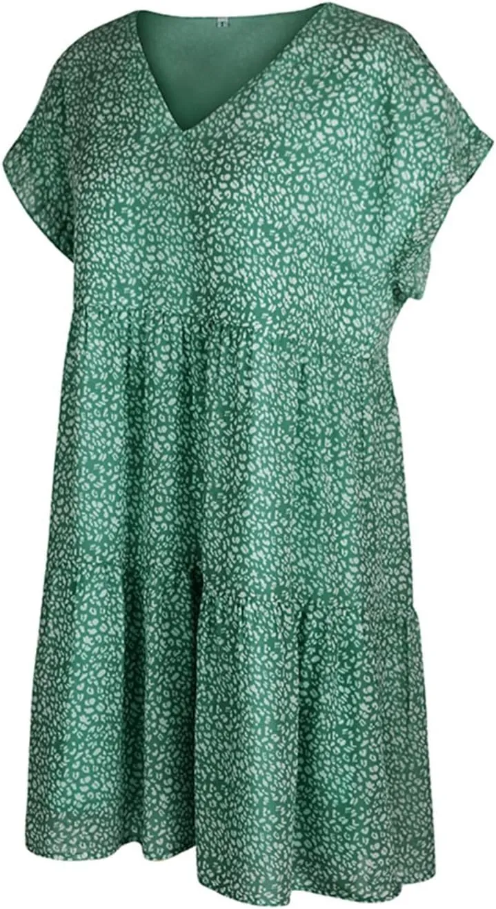 Boho Beach Dresses for Women Cute Floral V Neck Ruffle Sleeve Tiered Mini Dress Gift Boho Swimsuit Coverup for Women