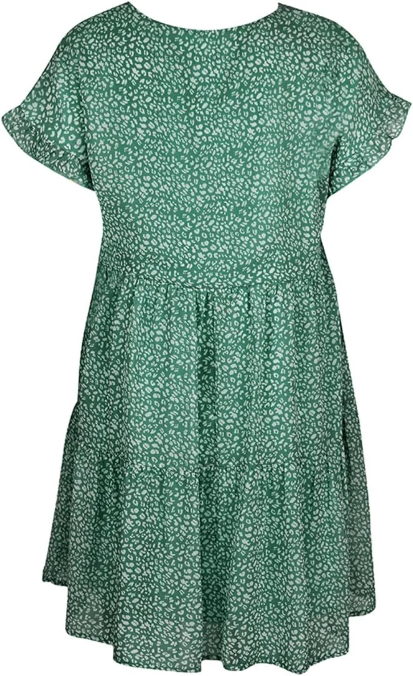 Boho Beach Dresses for Women Cute Floral V Neck Ruffle Sleeve Tiered Mini Dress Gift Boho Swimsuit Coverup for Women