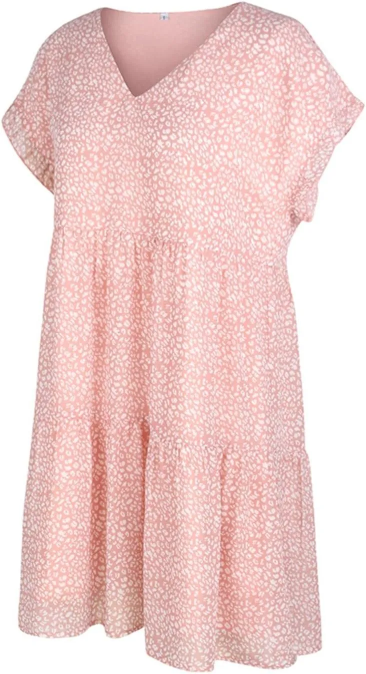 Boho Beach Dresses for Women Cute Floral V Neck Ruffle Sleeve Tiered Mini Dress Gift Boho Swimsuit Coverup for Women