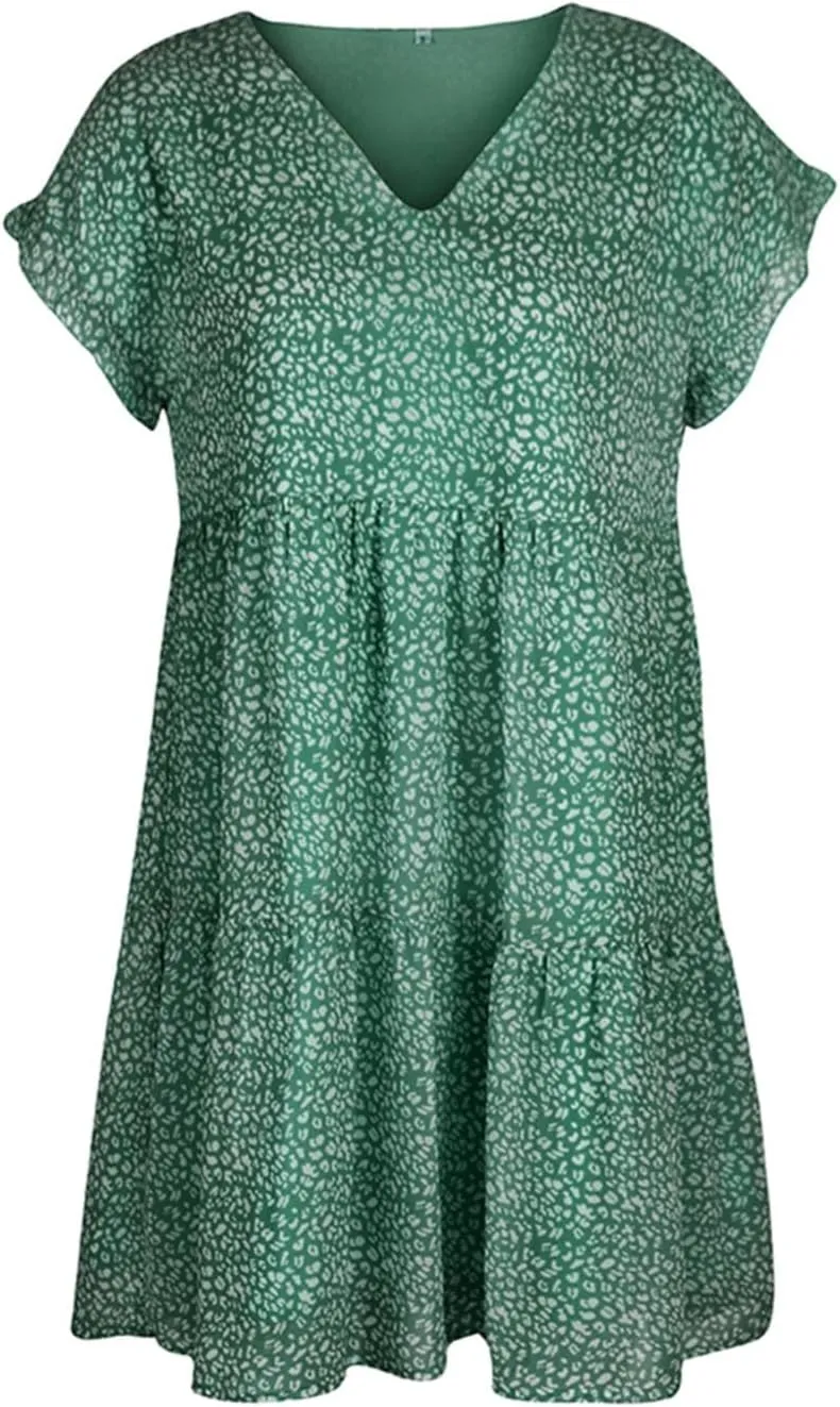 Boho Beach Dresses for Women Cute Floral V Neck Ruffle Sleeve Tiered Mini Dress Gift Boho Swimsuit Coverup for Women