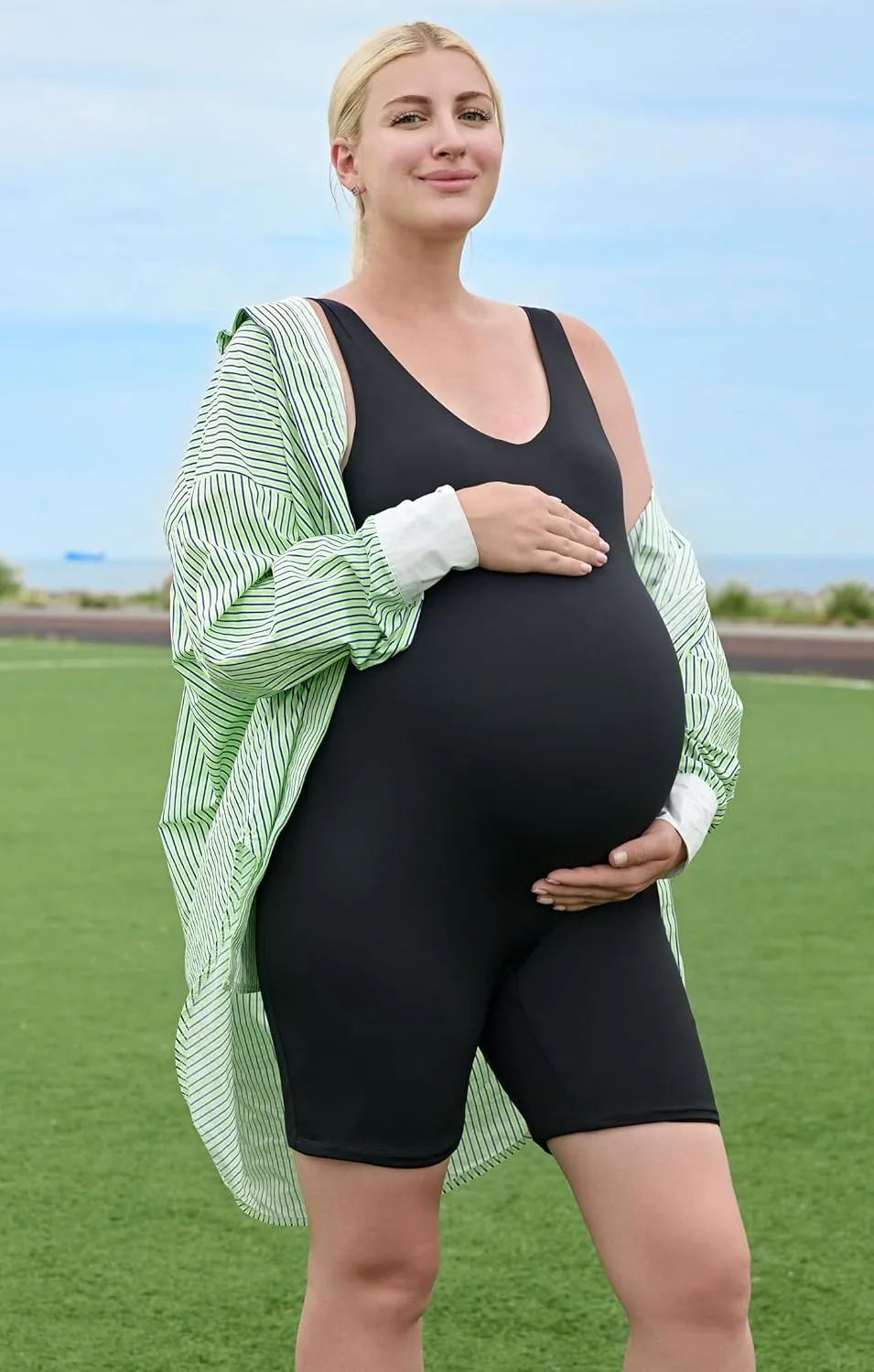 BRLIDO Women's Maternity Bodysuit Pregnancy Shapewear Romper Jumpsuit Sleeveless Tank Top Shorts