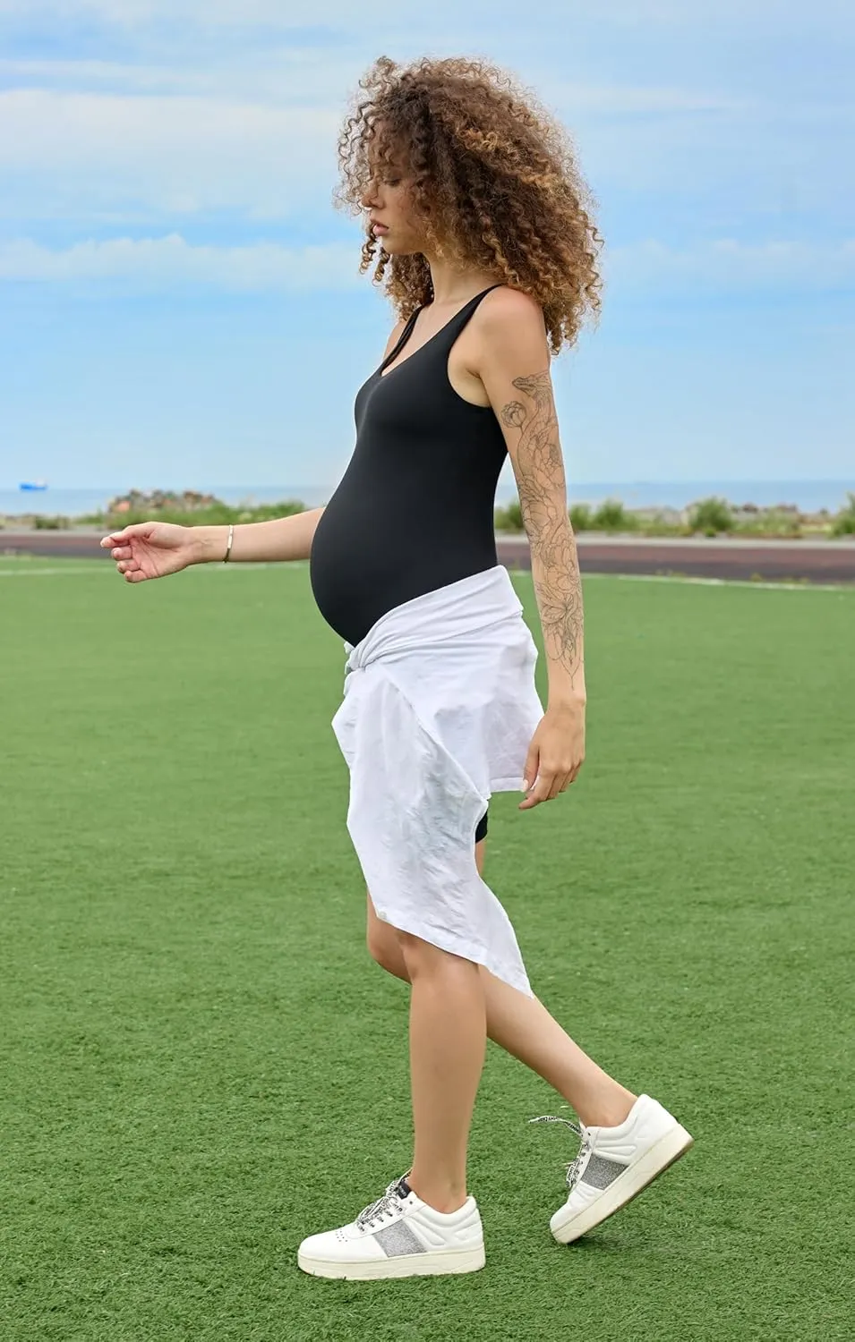 BRLIDO Women's Maternity Bodysuit Pregnancy Shapewear Romper Jumpsuit Sleeveless Tank Top Shorts