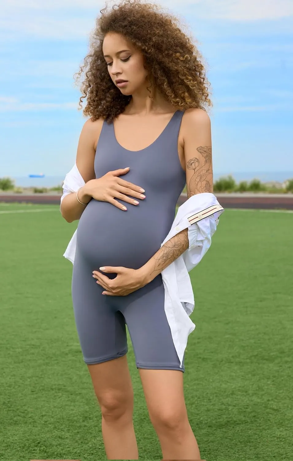 BRLIDO Women's Maternity Bodysuit Pregnancy Shapewear Romper Jumpsuit Sleeveless Tank Top Shorts