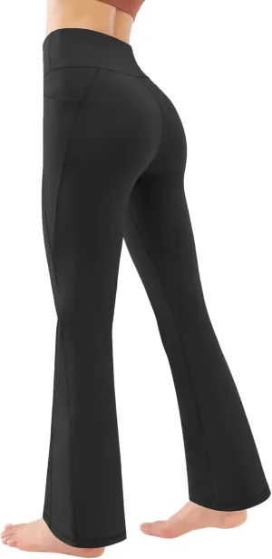 Butt Lifting Leggings for Women Solid Color High Waist Flared Yoga Pants with Pockets Slim Stretchy Yoga Leggings