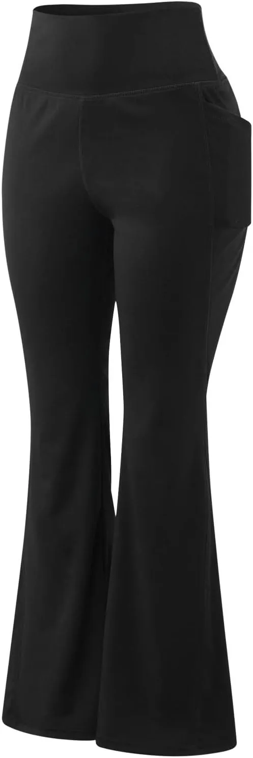 Butt Lifting Leggings for Women Solid Color High Waist Flared Yoga Pants with Pockets Slim Stretchy Yoga Leggings