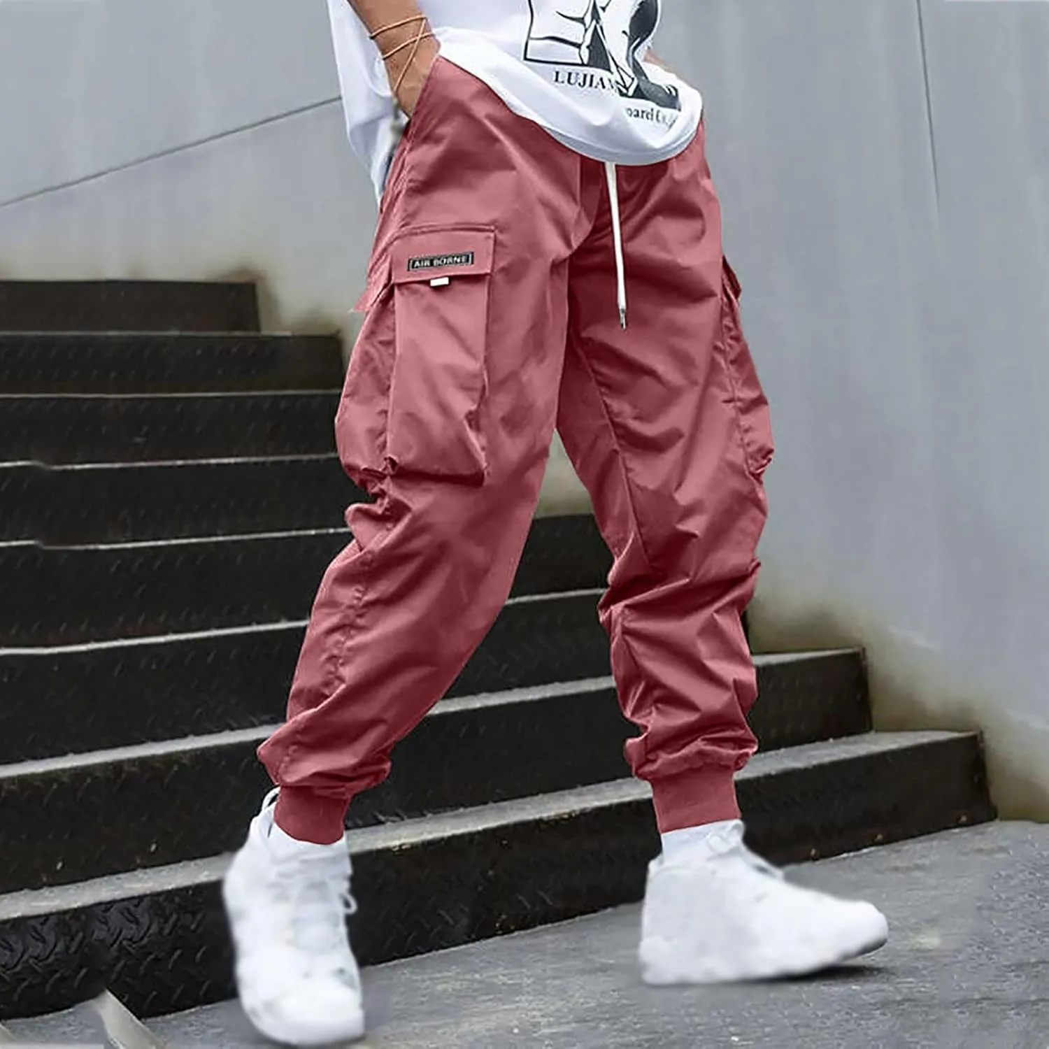 Cargo Pants for Men Wide Leg Pockets Elastic Waist Slim Legs Comfortable Leisure Style Sport Clothes Cute Trousers