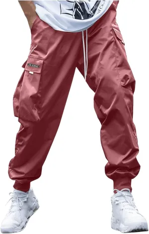 Cargo Pants for Men Wide Leg Pockets Elastic Waist Slim Legs Comfortable Leisure Style Sport Clothes Cute Trousers