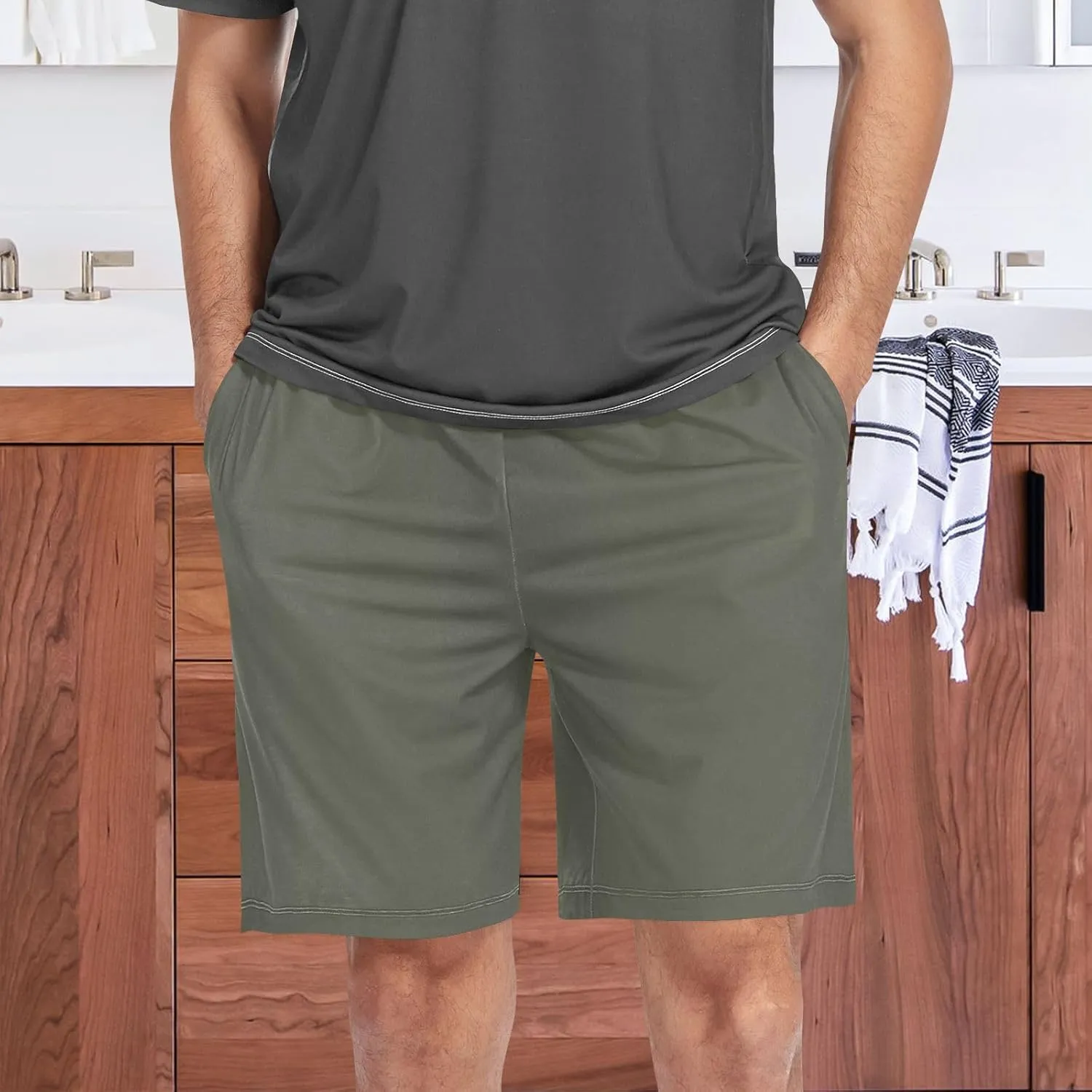 Caribbean Blue Mens Pajama Shorts PJ Sleep Shorts Lounge Shorts Sleepwear with Pockets Men, S