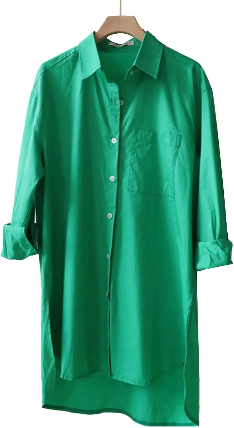Casual Tunic Dress for Women Fashion Solid Long Sleeve Button Up T Shirt Dress Club Summer Baby Shower Outfit for Guest