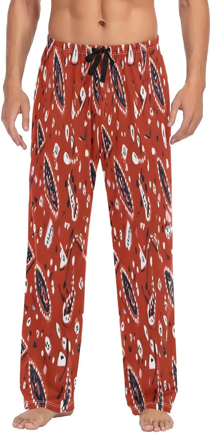 CEBUGI Men's Pajama Pant Bottoms Red Bandana Pattern Lounge Sleepwear Pants with Elastic Waistband Pocket,S