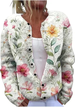 Christmas Plus Size Sweater for Women 2024 Cute Xmas Printed Cardigans Sweater Open Front Button Down Knit Jacket Coat