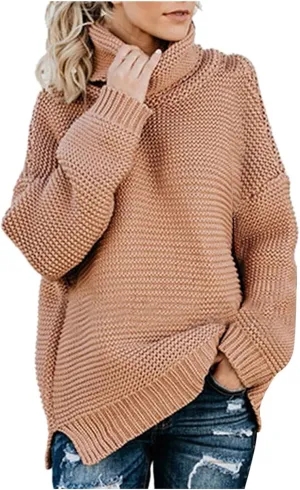 Chunky Sweaters for Women 2023 Fall Winter Oversized Sweaters Soft Warm Knitted Sweaters Slouchy Turtleneck Sweaters