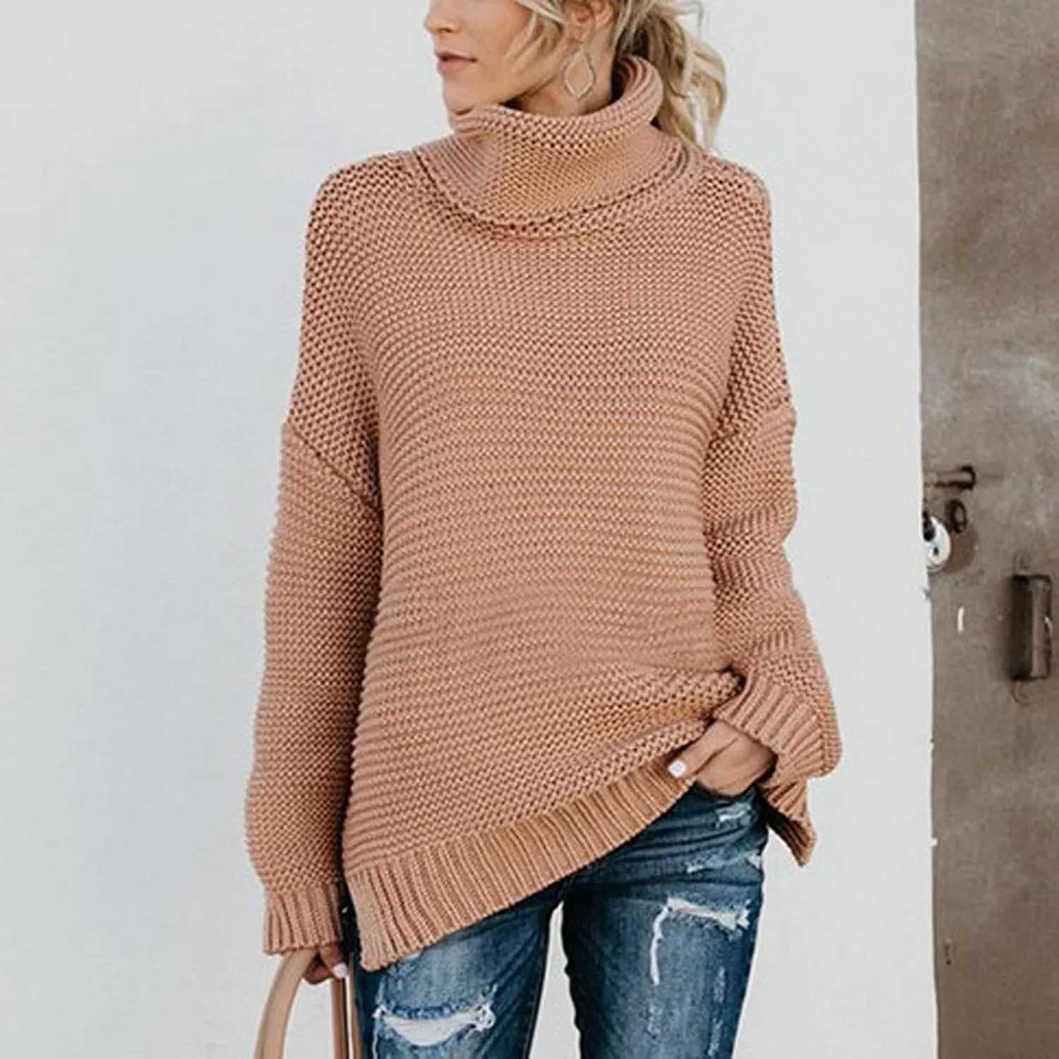 Chunky Sweaters for Women 2023 Fall Winter Oversized Sweaters Soft Warm Knitted Sweaters Slouchy Turtleneck Sweaters