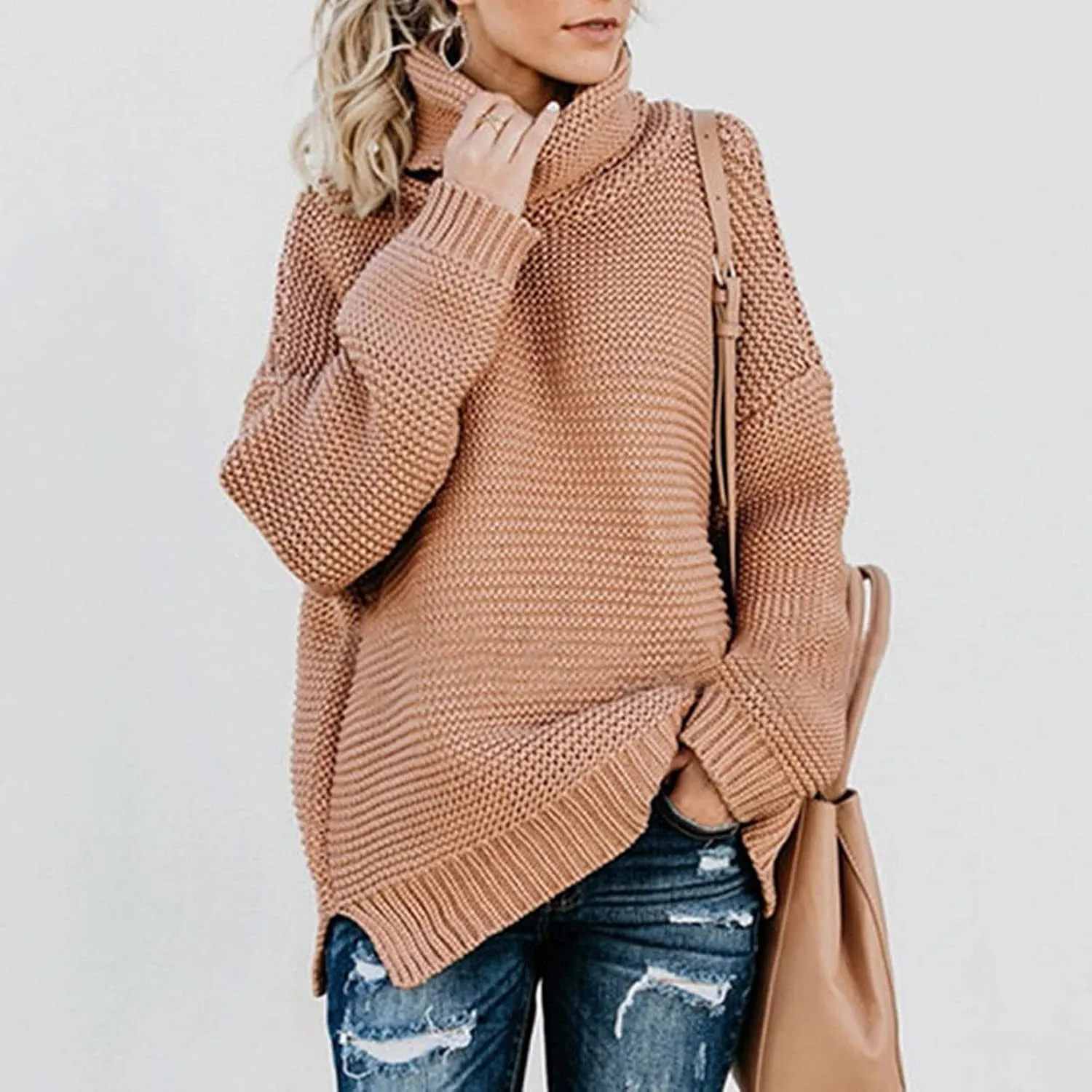 Chunky Sweaters for Women 2023 Fall Winter Oversized Sweaters Soft Warm Knitted Sweaters Slouchy Turtleneck Sweaters