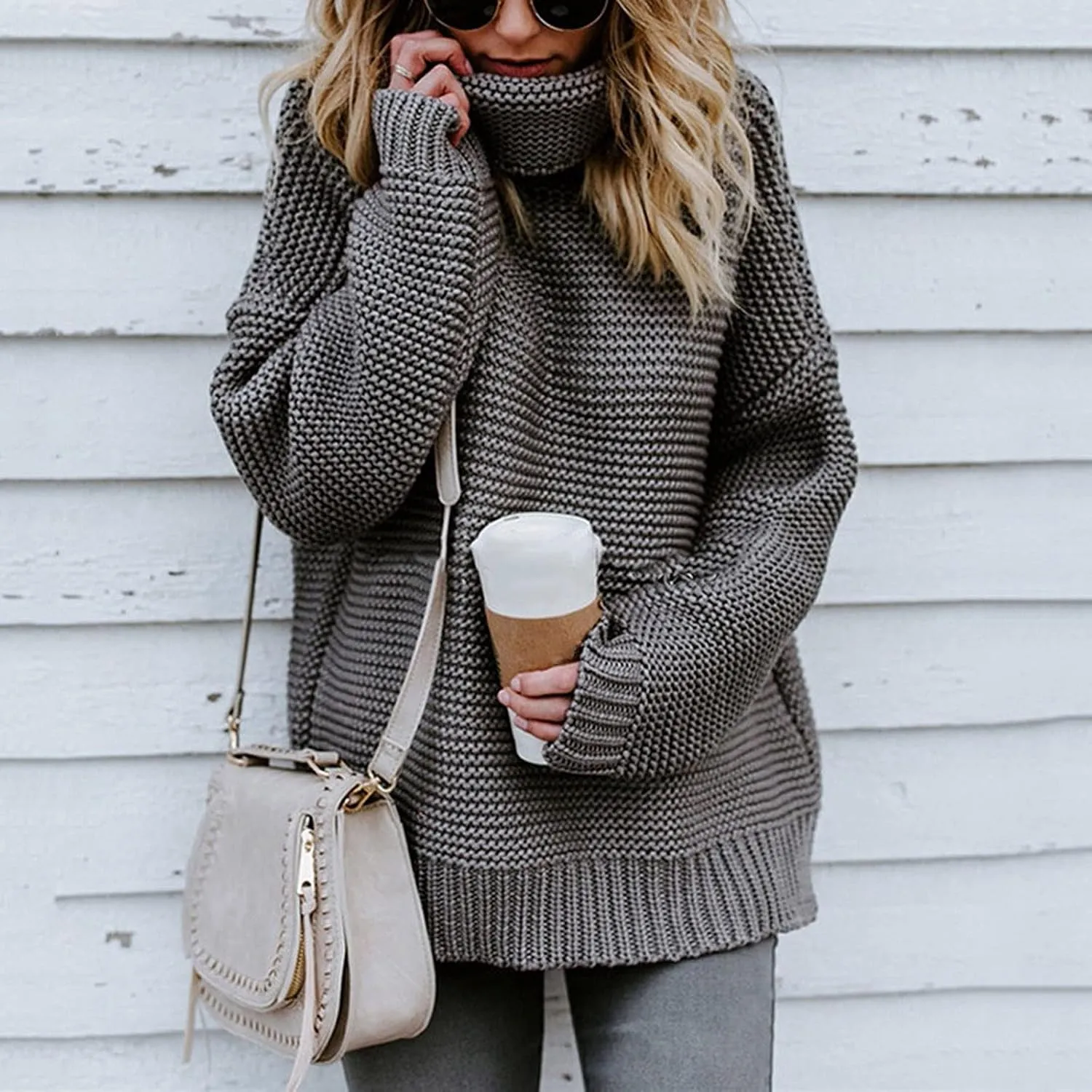Chunky Sweaters for Women 2023 Fall Winter Oversized Sweaters Soft Warm Knitted Sweaters Slouchy Turtleneck Sweaters
