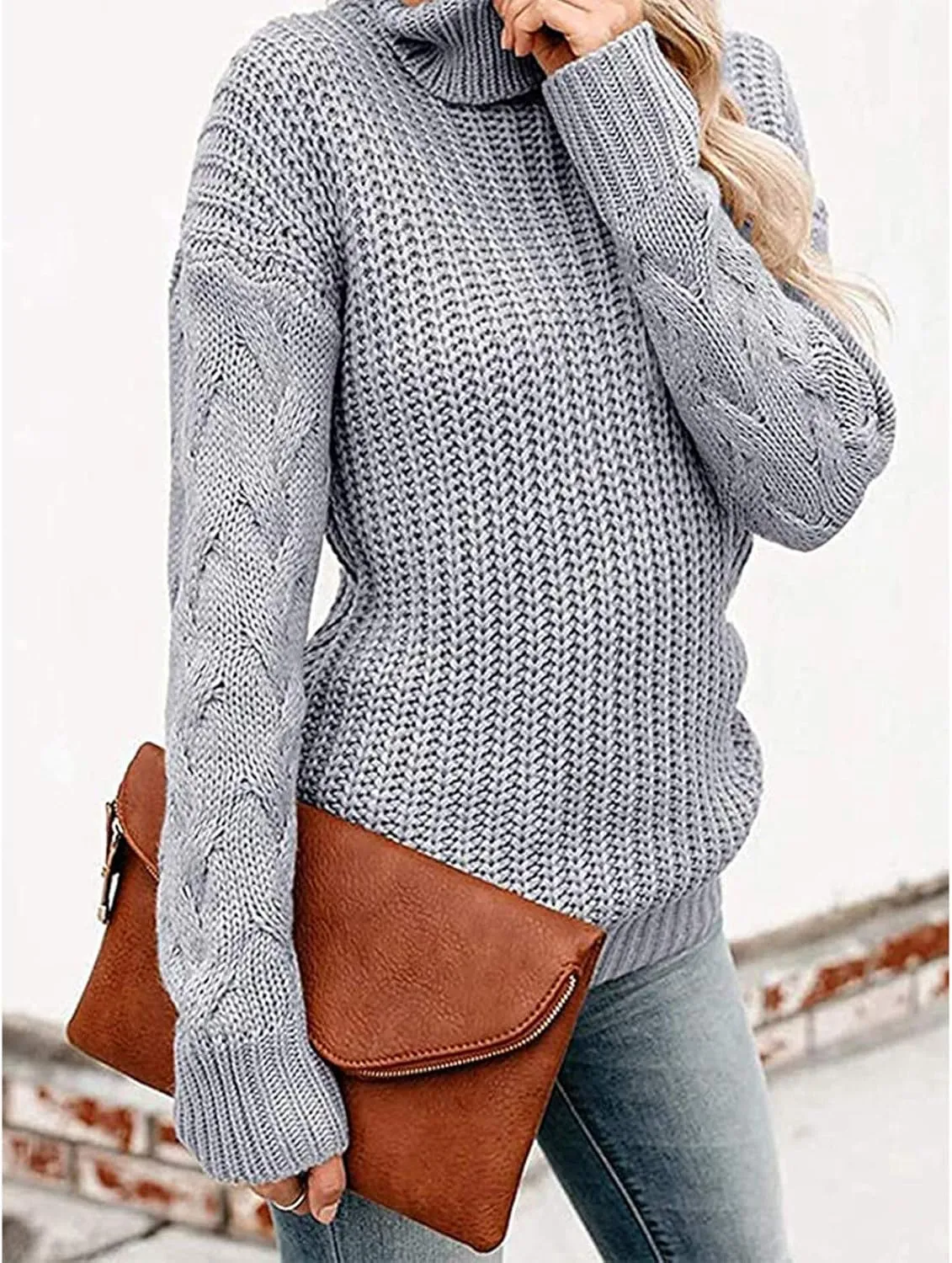 Chunky Sweaters for Women 2023 Turtleneck Pullover Sweaters Long Sleeve Fall Sweaters Casual Loose Jumper Tops