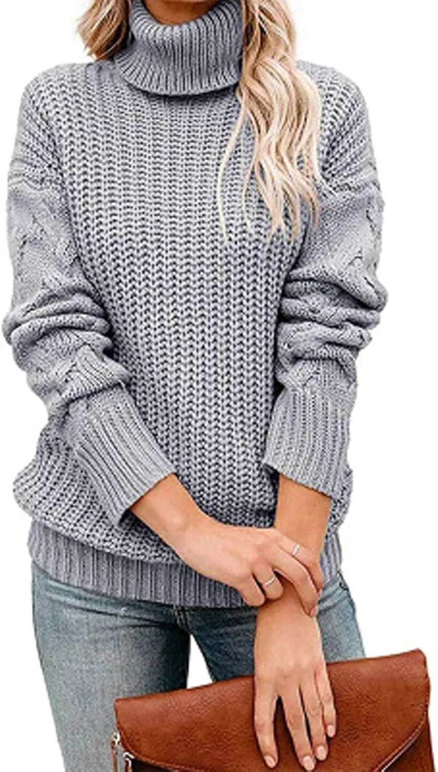 Chunky Sweaters for Women 2023 Turtleneck Pullover Sweaters Long Sleeve Fall Sweaters Casual Loose Jumper Tops
