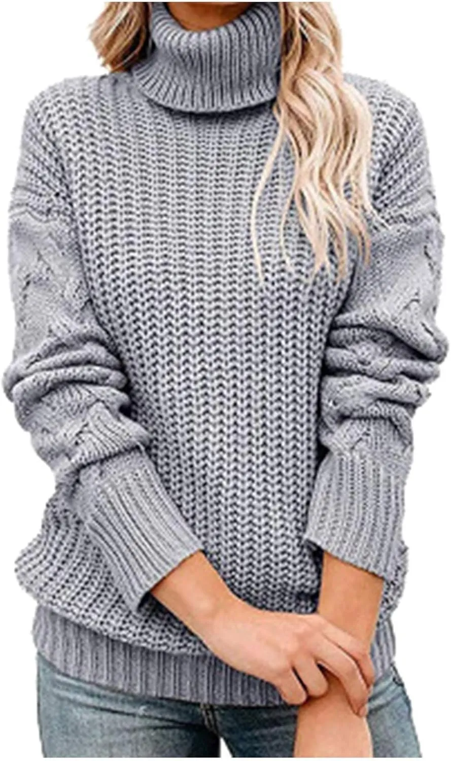 Chunky Sweaters for Women 2023 Turtleneck Pullover Sweaters Long Sleeve Fall Sweaters Casual Loose Jumper Tops