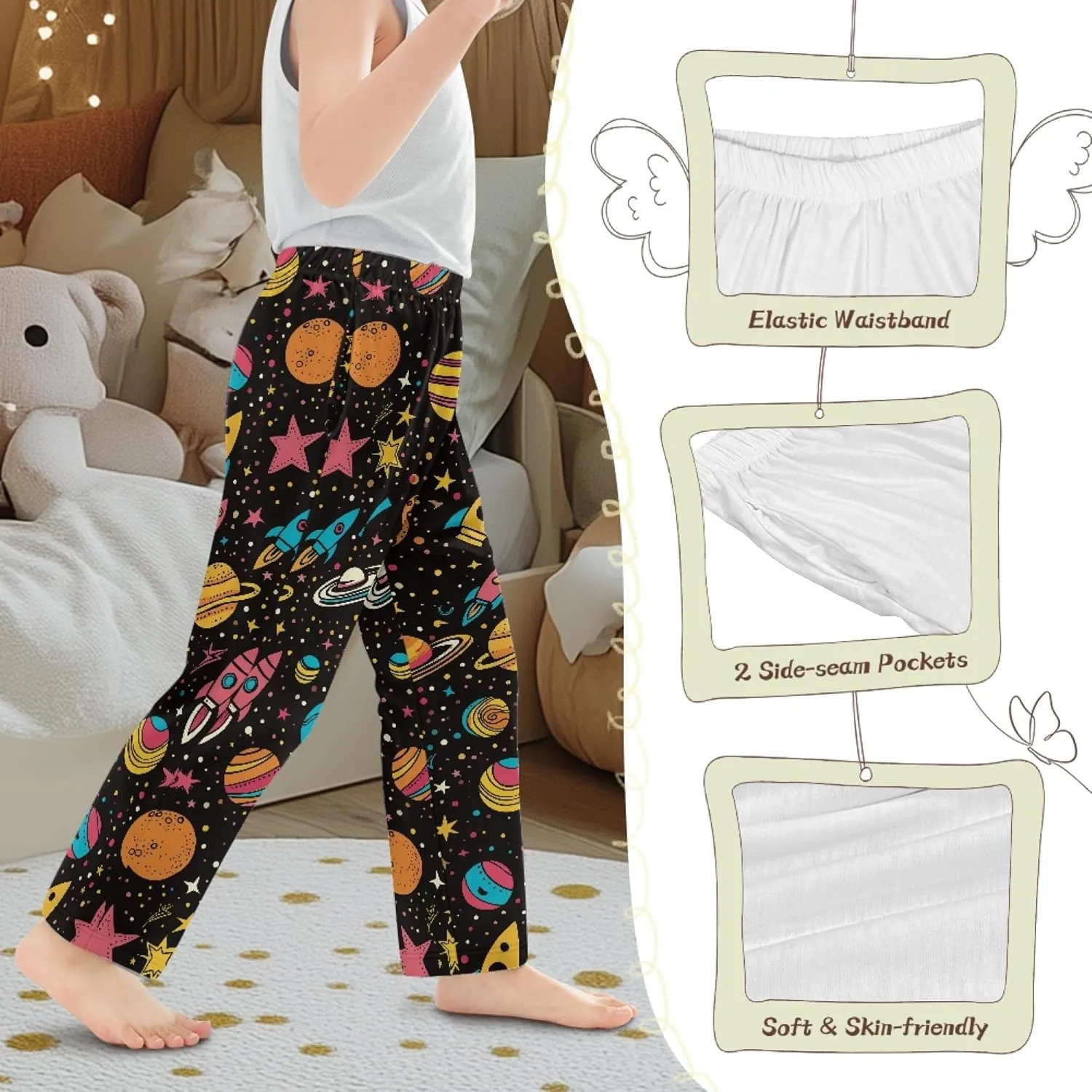 CLOHOMIN Girls Pajama Pants Size 2-15 Years Boys Long Sleep Pants Soft Sleepwear Pants Kids PJ Jogger Pants