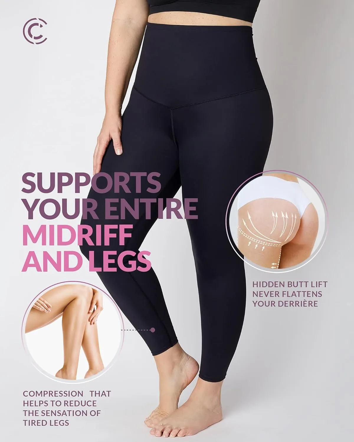 CURVEEZ High Waist Tummy Control Compression Leggings, Slimming Shapewear for Women Butt Lifter