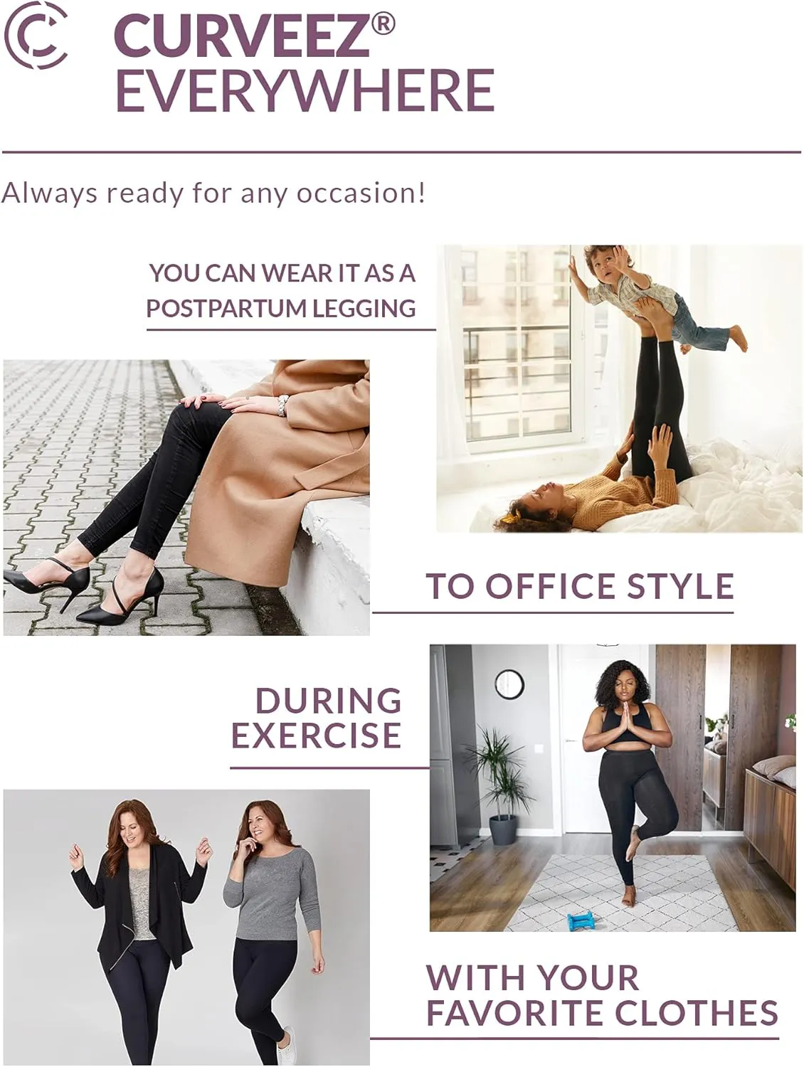 CURVEEZ High Waist Tummy Control Compression Leggings, Slimming Shapewear for Women Butt Lifter