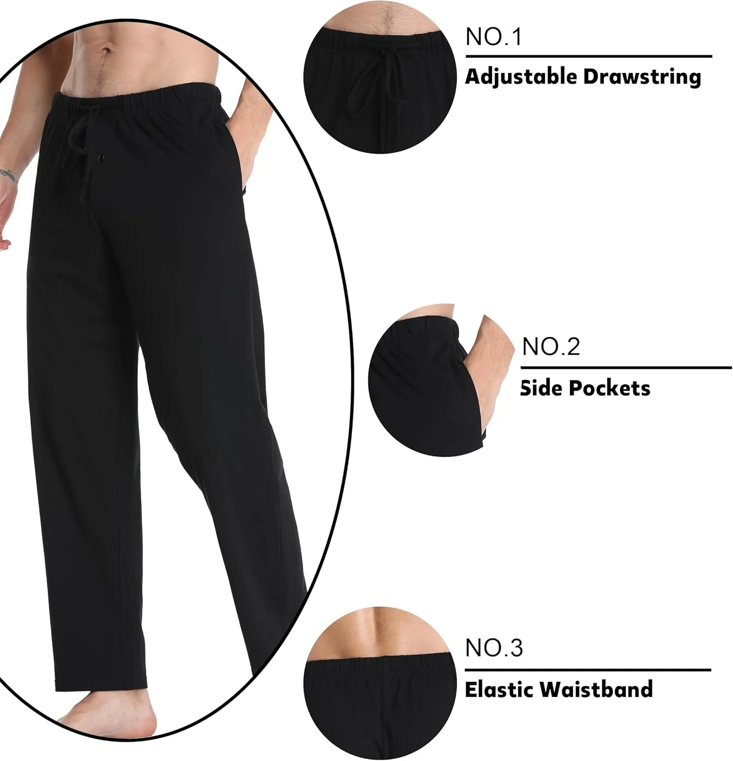 EA'S SECRET Men's 100% Cotton Pajama Bottoms Stretch Waist Soft Drawstring Sleep Lounge Pj Pants with Pockets