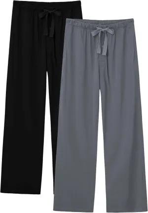 EA'S SECRET Men's 100% Cotton Pajama Bottoms Stretch Waist Soft Drawstring Sleep Lounge Pj Pants with Pockets