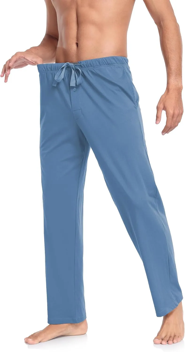 EA'S SECRET Men's 100% Cotton Pajama Bottoms Stretch Waist Soft Drawstring Sleep Lounge Pj Pants with Pockets