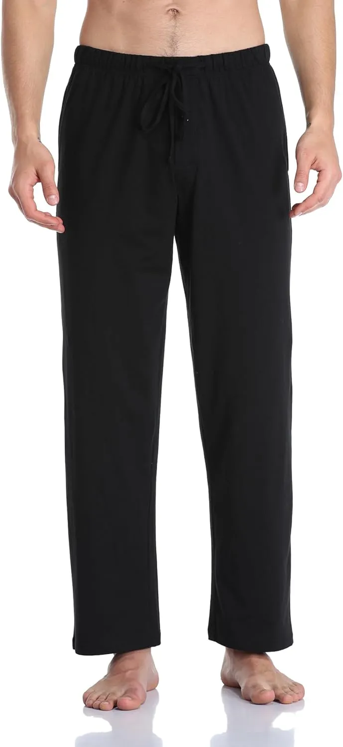 EA'S SECRET Men's 100% Cotton Pajama Bottoms Stretch Waist Soft Drawstring Sleep Lounge Pj Pants with Pockets