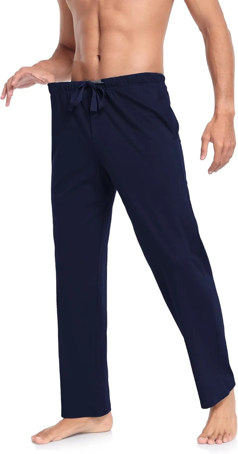 EA'S SECRET Men's 100% Cotton Pajama Bottoms Stretch Waist Soft Drawstring Sleep Lounge Pj Pants with Pockets