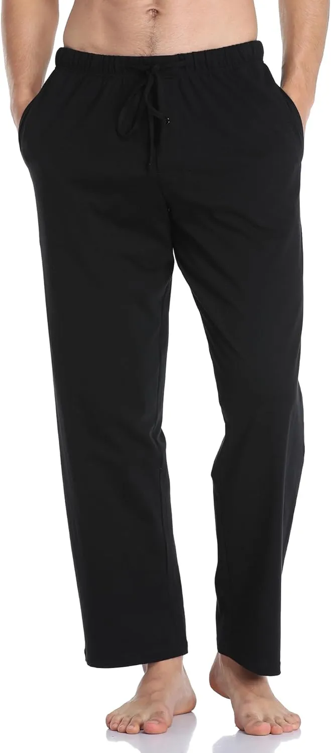 EA'S SECRET Men's 100% Cotton Pajama Bottoms Stretch Waist Soft Drawstring Sleep Lounge Pj Pants with Pockets