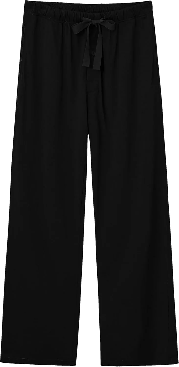 EA'S SECRET Men's 100% Cotton Pajama Bottoms Stretch Waist Soft Drawstring Sleep Lounge Pj Pants with Pockets