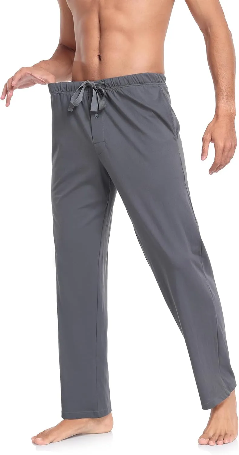 EA'S SECRET Men's 100% Cotton Pajama Bottoms Stretch Waist Soft Drawstring Sleep Lounge Pj Pants with Pockets