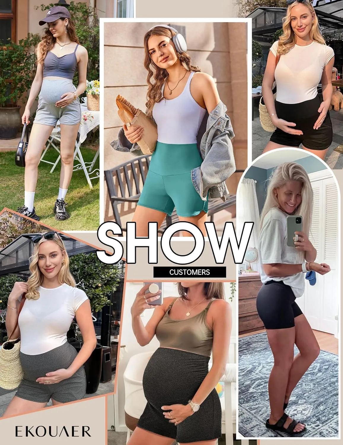 Ekouaer 2 Pack Women's Maternity Shorts Over Belly Pregnancy Lounge Summer Workout Running Sleep Shorts with Pockets S-XXL