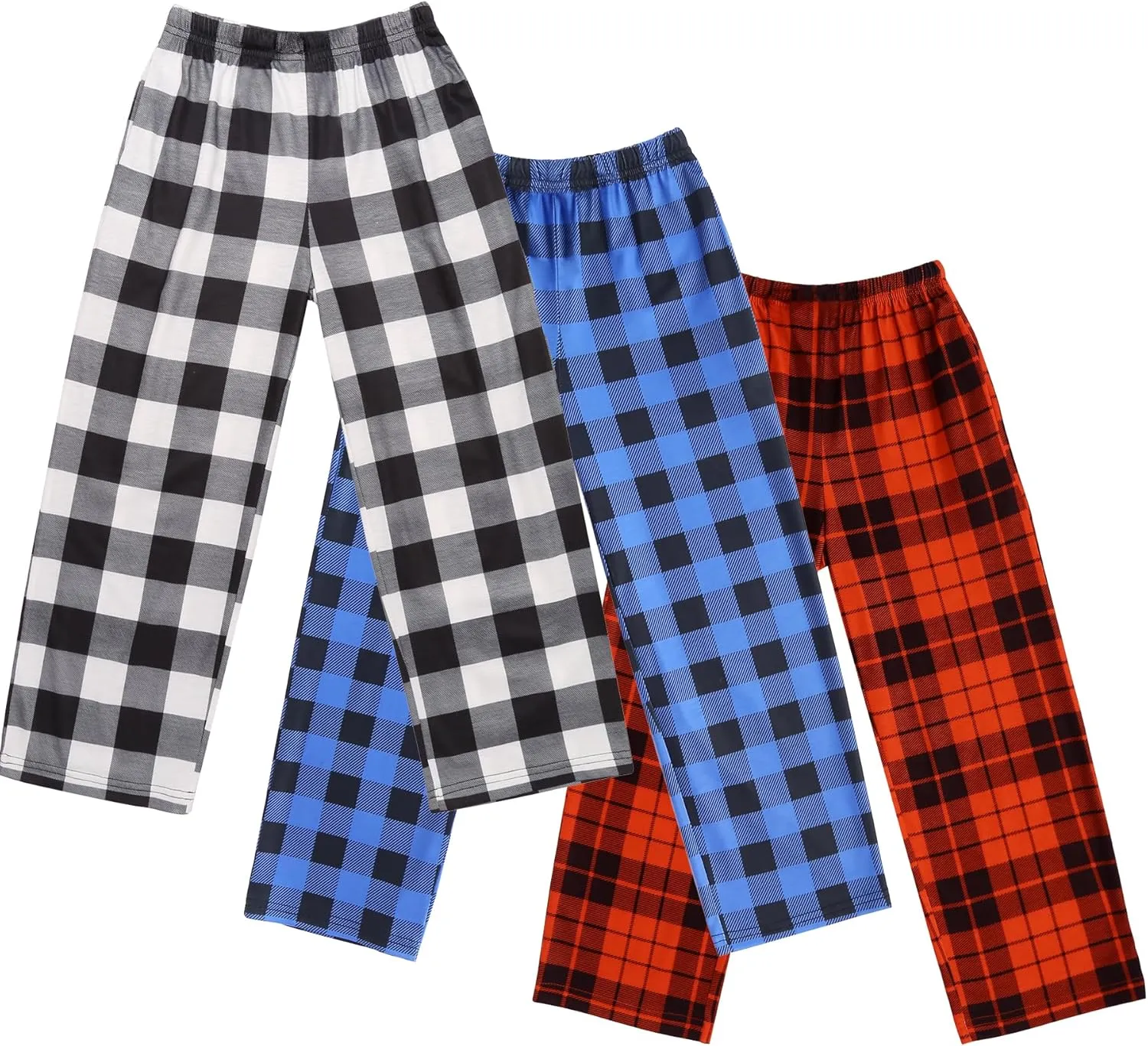 Ekouaer Boys Pajama Pants 3 Pack Sleep Pants Soft Elastic Waist Kids Pajama Bottoms Plaid Lounge Pants with 2 Pockets