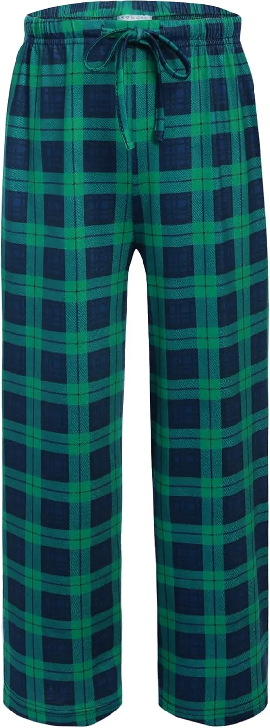 Ekouaer Boys Pajama Pants 3 Pack Sleep Pants Soft Elastic Waist Kids Pajama Bottoms Plaid Lounge Pants with 2 Pockets
