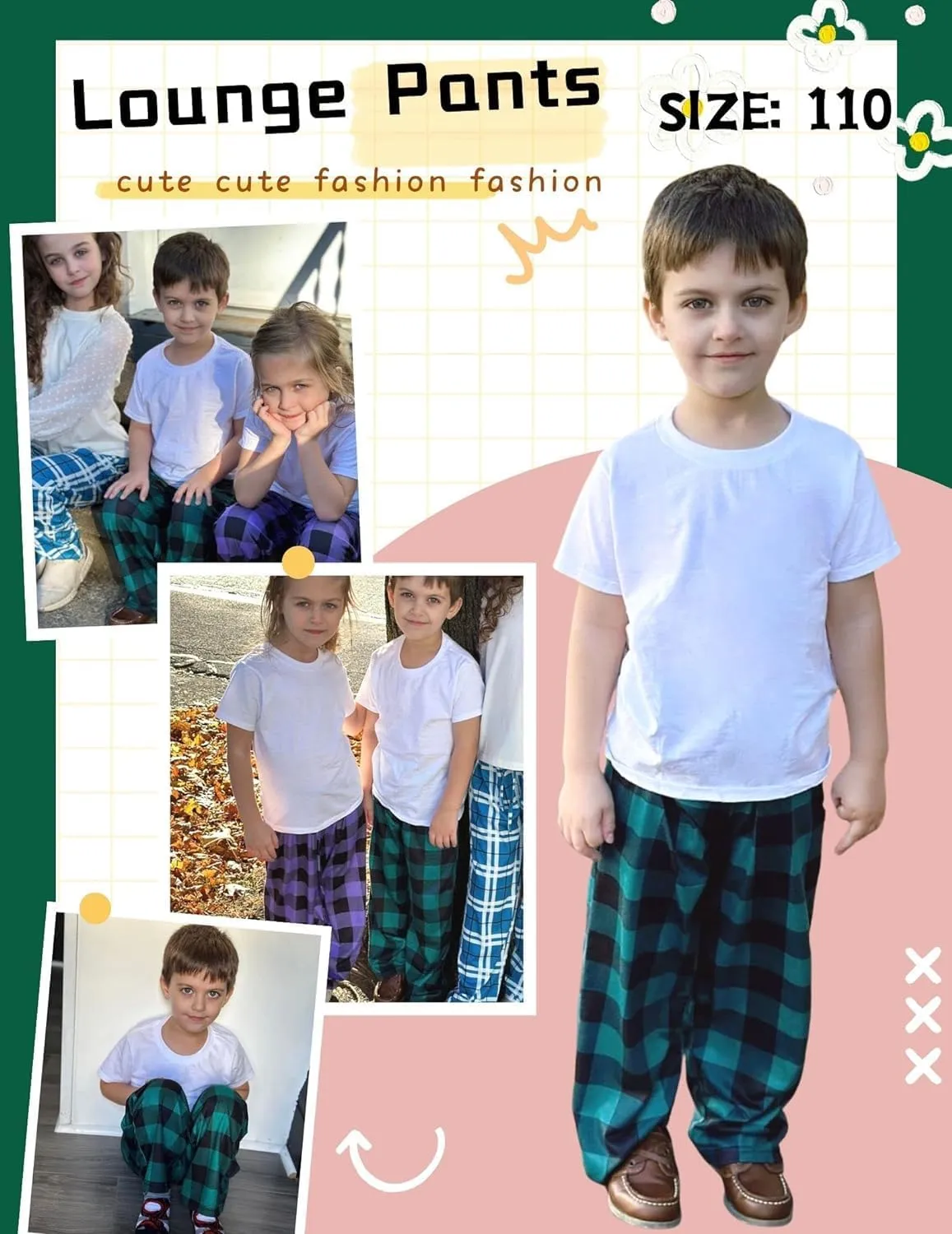 Ekouaer Boys Pajama Pants 3 Pack Sleep Pants Soft Elastic Waist Kids Pajama Bottoms Plaid Lounge Pants with 2 Pockets
