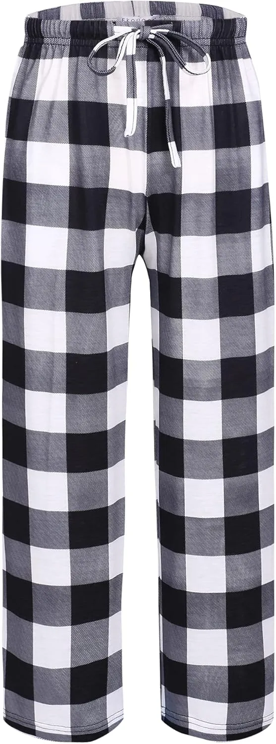 Ekouaer Boys Pajama Pants 3 Pack Sleep Pants Soft Elastic Waist Kids Pajama Bottoms Plaid Lounge Pants with 2 Pockets