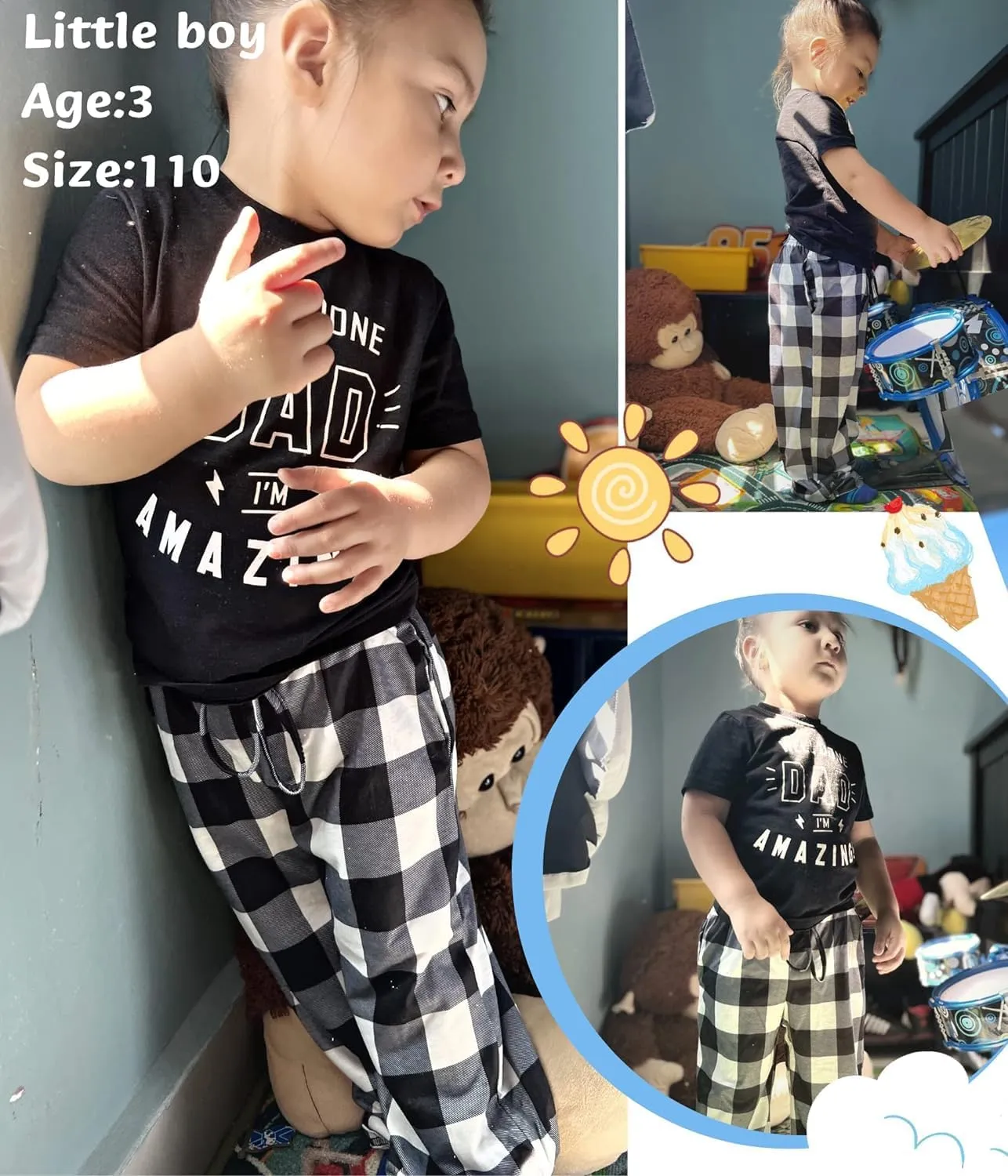 Ekouaer Boys Pajama Pants 3 Pack Sleep Pants Soft Elastic Waist Kids Pajama Bottoms Plaid Lounge Pants with 2 Pockets