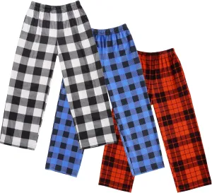 Ekouaer Boys Pajama Pants 3 Pack Sleep Pants Soft Elastic Waist Kids Pajama Bottoms Plaid Lounge Pants with 2 Pockets