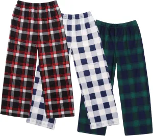 Ekouaer Boys Pajama Pants 3 Pack Sleep Pants Soft Elastic Waist Kids Pajama Bottoms Plaid Lounge Pants with 2 Pockets